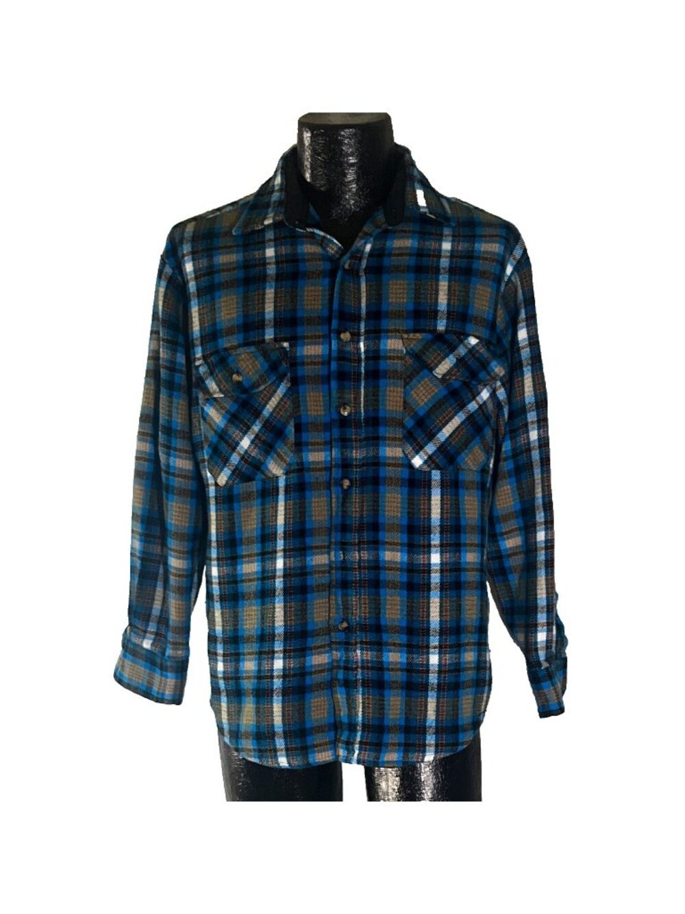 Vintage 80s Saugatuck Nylon Lined Heavy Plaid Flannel Shirt Jacket Mens M Blue